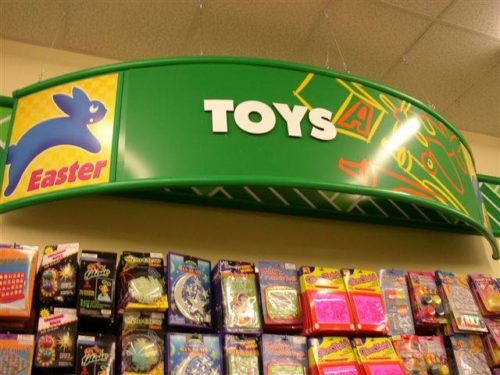 Banner Hanging System in Dollar Tree Store